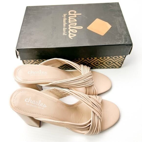 Charles David Sandals womens size 9 Razzle beige leather block heel - Picture 11 of 11